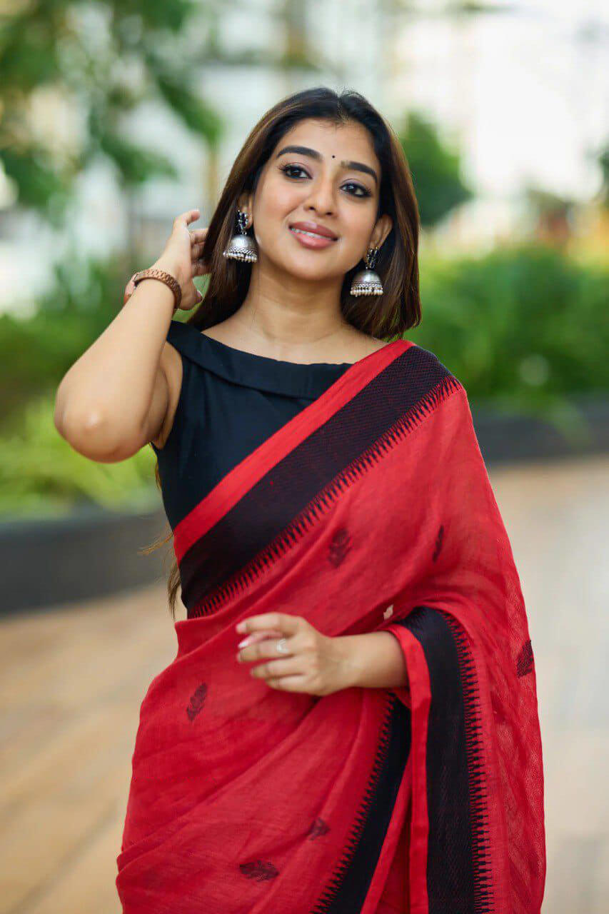 Seraglio Red Cotton Silk Saree With Smart Blouse Piece
