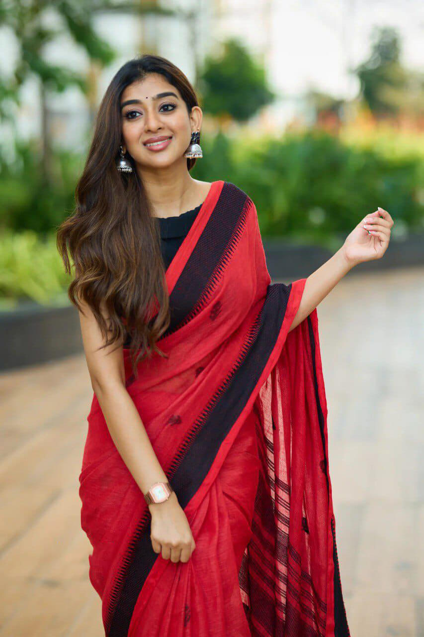 Seraglio Red Cotton Silk Saree With Smart Blouse Piece