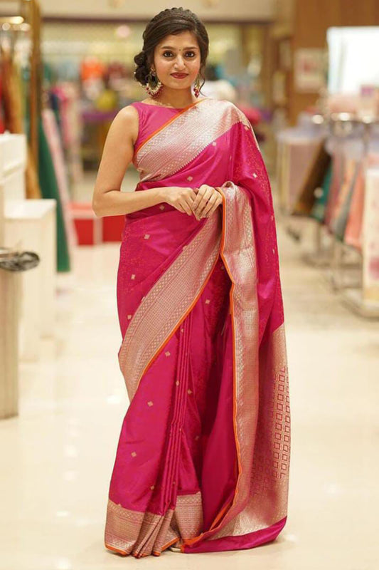 Blissful Dark Pink Soft Silk Saree With Eclat Blouse Piece