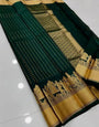 Traditional Dark Green Soft Silk Saree With Exceptional Blouse Piece