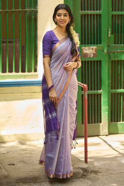 Classy Light Lavender Cotton Silk Saree With Stunner Blouse Piece
