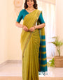 Flameboyant Mehndi Cotton Silk Saree With Adorning Blouse Piece