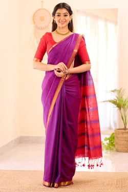 Prodigal Purple Cotton Silk Saree With Fragrant Blouse Piece