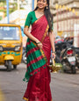 Quixotic Red Cotton Silk Saree With Desiring Blouse Piece