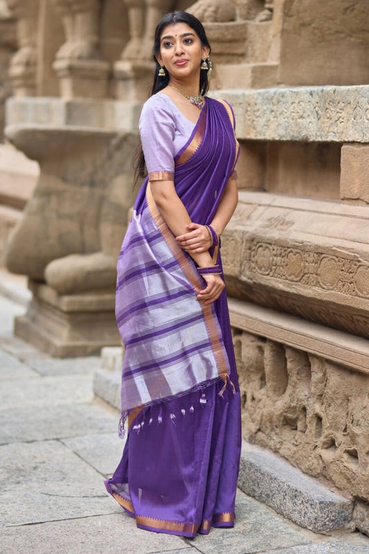 Elegant Royal Blue Cotton Silk Saree With Splendiferous Blouse Piece