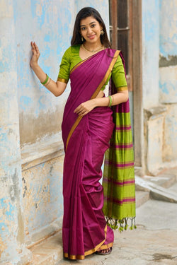 Bucolic Wine Cotton Silk Saree With Zephyr Blouse Piece