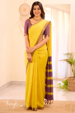 Resonant Yellow Cotton Silk Saree With Pleasurable Blouse Piece