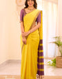 Resonant Yellow Cotton Silk Saree With Pleasurable Blouse Piece