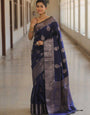 Efflorescence Navy Blue Soft Silk Saree With Panache Blouse Piece