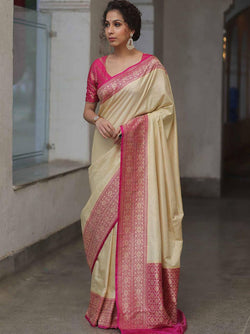 Pleasant Beige Soft Silk Saree With Splendiferous Blouse Piece