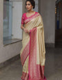 Pleasant Beige Soft Silk Saree With Splendiferous Blouse Piece