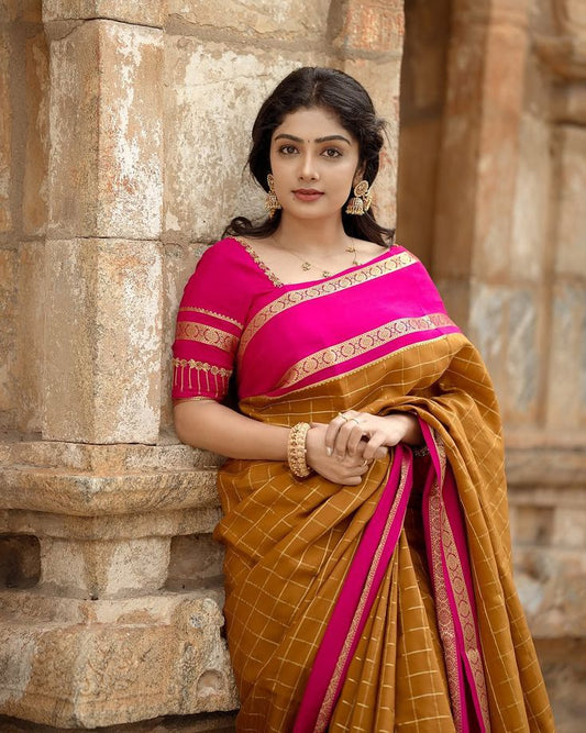 Entrancing Mustard Soft Silk Saree With Majesty Blouse Piece
