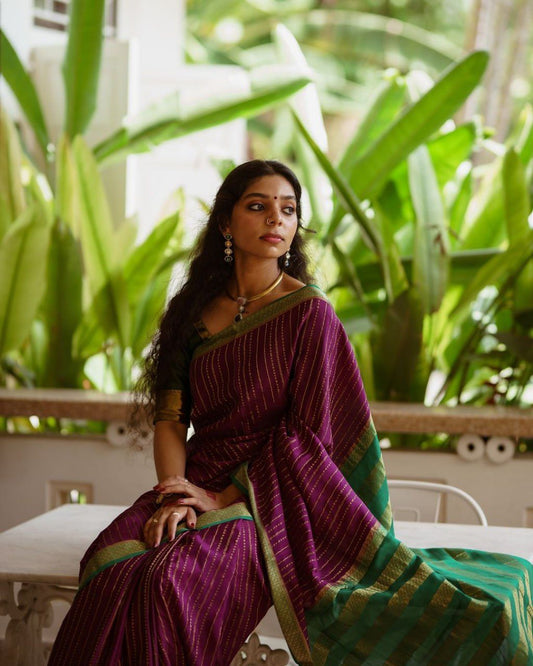 Fantabulous Purple Soft Silk Saree With Diaphanous Blouse Piece