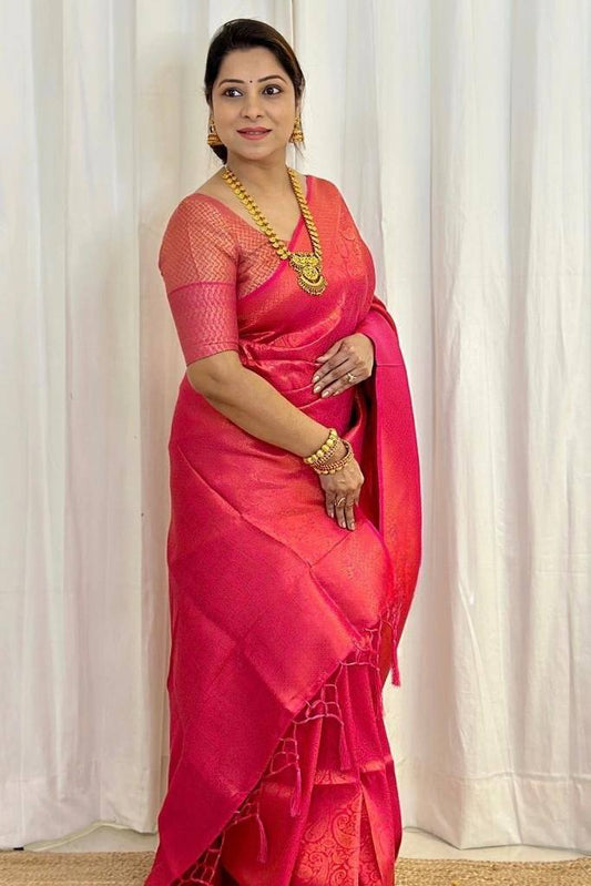 Seraphic Dark Pink Soft Silk Saree With Majesty Blouse Piece