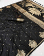 Deserving Black Soft Silk Saree With Efflorescence Blouse Piece