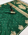 Cynosure Dark Green Soft Silk Saree With Beauteous Blouse Piece
