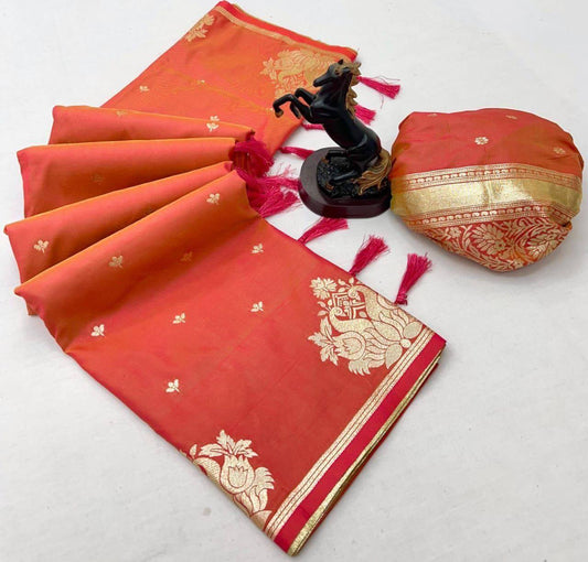 Appealing Peach Soft Silk Saree With Mellifluous Blouse Piece