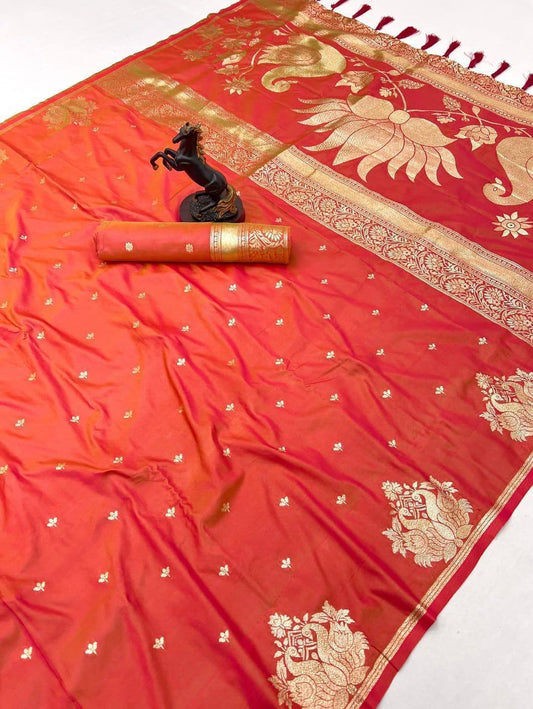 Appealing Peach Soft Silk Saree With Mellifluous Blouse Piece