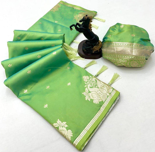 Trendy Pista Soft Silk Saree With Profuse Blouse Piece