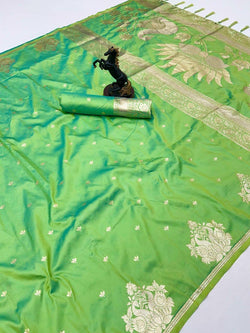 Trendy Pista Soft Silk Saree With Profuse Blouse Piece