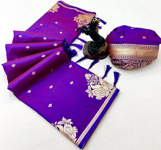 Stunning Purple Soft Silk Saree With Pretty Blouse Piece