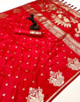 Engaging Red Soft Silk Saree With Flaunt Blouse Piece