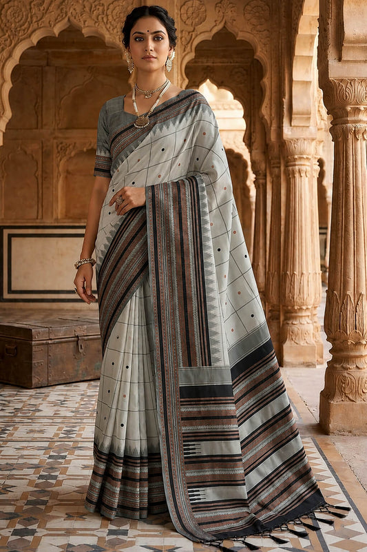 Brood Grey Soft Silk Saree With Alluring Blouse Piece