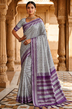Elaborate Lavender Soft Silk Saree With Exquisite Blouse Piece