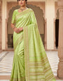 Resplendent Pista Soft Silk Saree With Proficient Blouse Piece