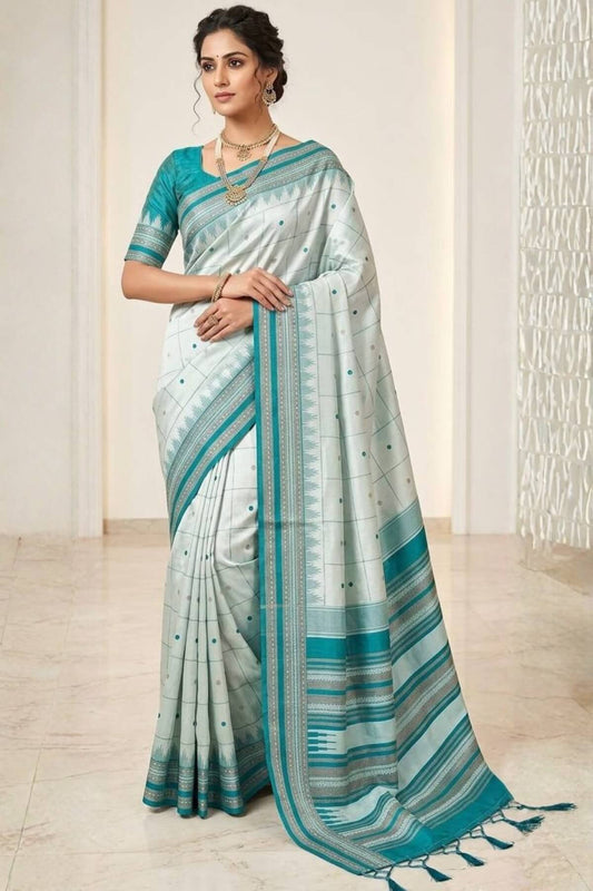 Lassitude Rama Soft Silk Saree With Nebula Blouse Piece