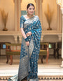 Assemblage Firozi Soft Silk Saree With Sophisticated Blouse Piece