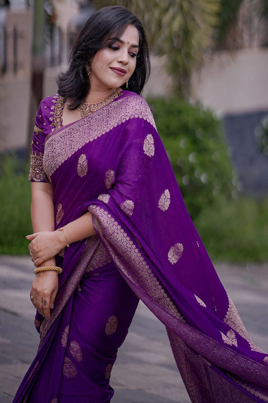 Wonderful Purple Soft Silk Saree With Unique Blouse Piece