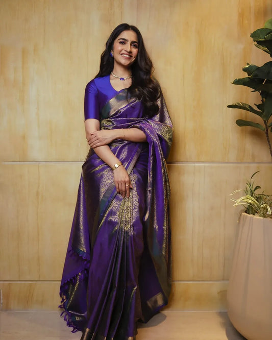 Propinquity Royal Blue Soft Silk Saree With Surreptitious Blouse Piece