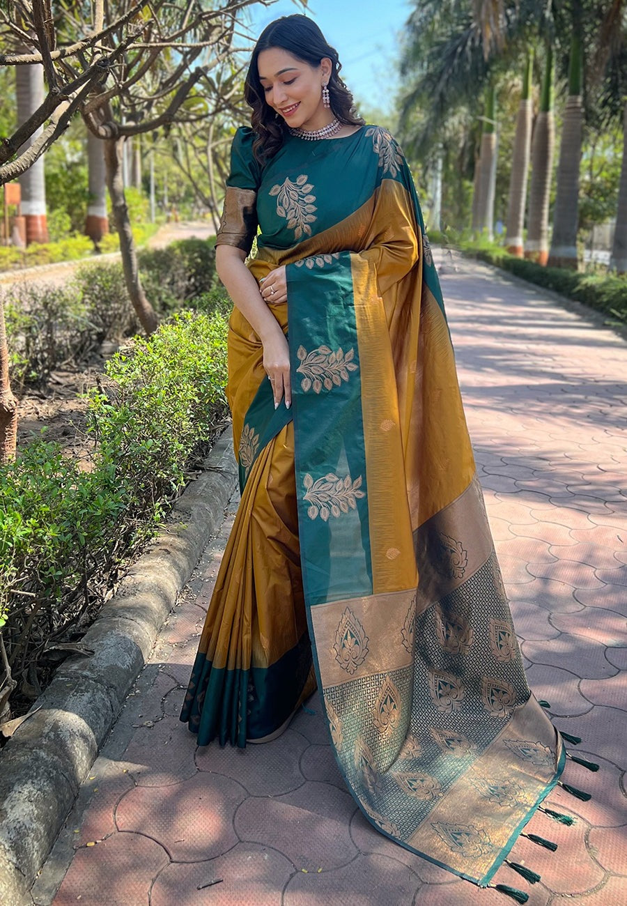 Twirling Mustard Soft Silk Saree With Excellent Blouse Piece