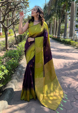 Susurrous Purple Soft Silk Saree With Ailurophile Blouse Piece