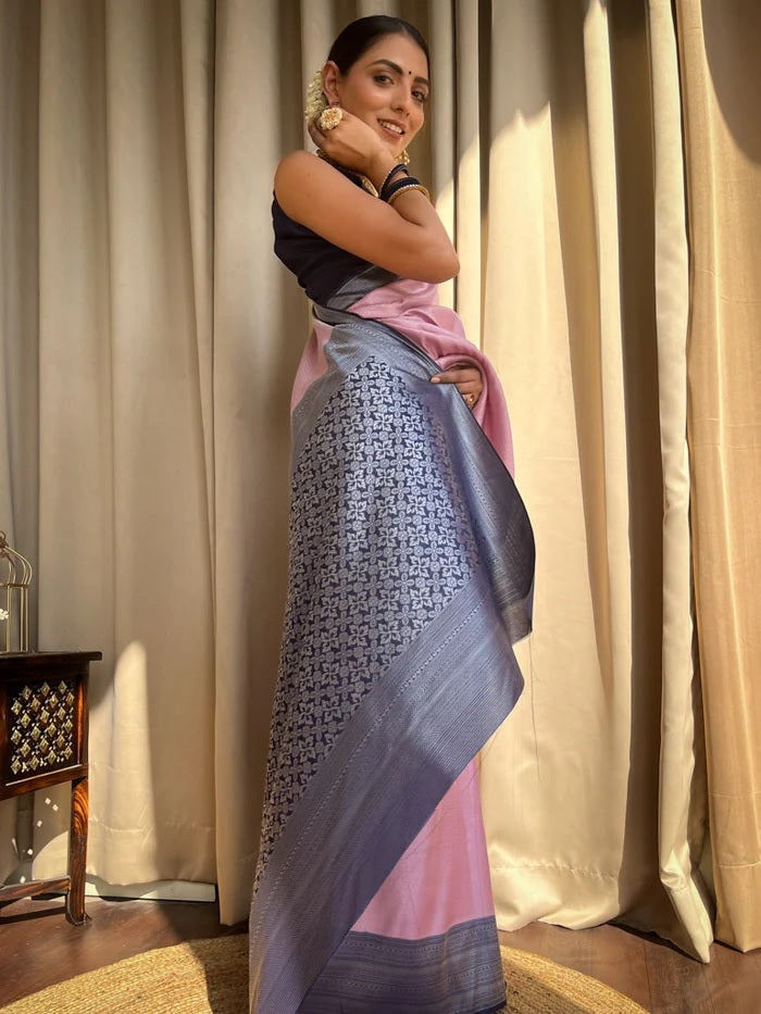 Exquisite Baby Pink Soft Silk Saree With Prominent Blouse Piece