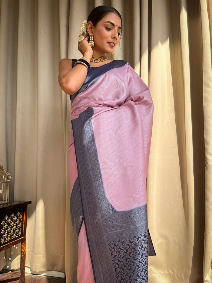 Exquisite Baby Pink Soft Silk Saree With Prominent Blouse Piece