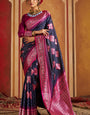 Majesty Navy Blue Pure Zari Weaving Banarasi Silk Saree With Flaunt Blouse Piece