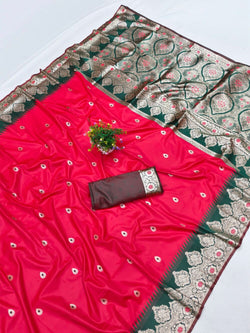 Quixotic Dark Pink Pure Zari Weaving Banarasi Silk Saree With Magnetic Blouse Piece