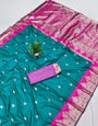 Ethnic Firozi Pure Zari Weaving Banarasi Silk Saree With Preferable Blouse Piece