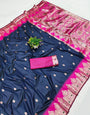 Supernal Navy Blue Pure Zari Weaving Banarasi Silk Saree With Delectable Blouse Piece