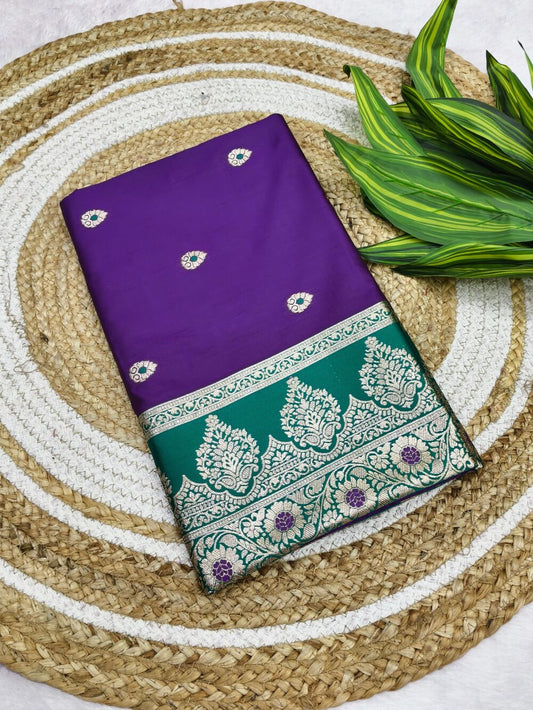 Devastating Purple Pure Zari Weaving Banarasi Silk Saree With Seraglio Blouse Piece