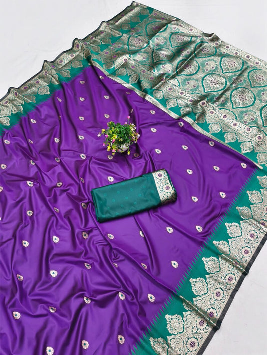 Devastating Purple Pure Zari Weaving Banarasi Silk Saree With Seraglio Blouse Piece