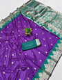 Devastating Purple Pure Zari Weaving Banarasi Silk Saree With Seraglio Blouse Piece