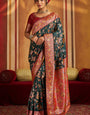 Symmetrical Dark Green Pure Zari Weaving Banarasi Silk Saree With Desiring Blouse Piece
