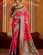 Inimitable Dark Pink Pure Zari Weaving Banarasi Silk Saree With Scrumptious Blouse Piece