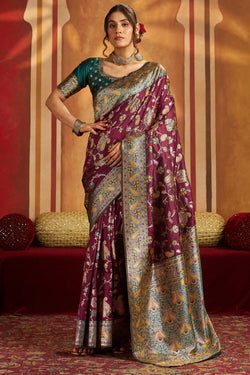 Luxuriant Purple Pure Zari Weaving Banarasi Silk Saree With Alluring Blouse Piece