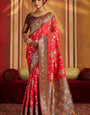 Elaborate Red Pure Zari Weaving Banarasi Silk Saree With Super extravagant Blouse Piece