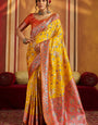 Adoring Yellow Pure Zari Weaving Banarasi Silk Saree With Vestigial Blouse Piece