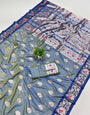Dalliance Blue Pure Zari Weaving Banarasi Silk Saree With Vivacious Blouse Piece